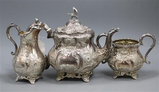 A three piece plated tea set